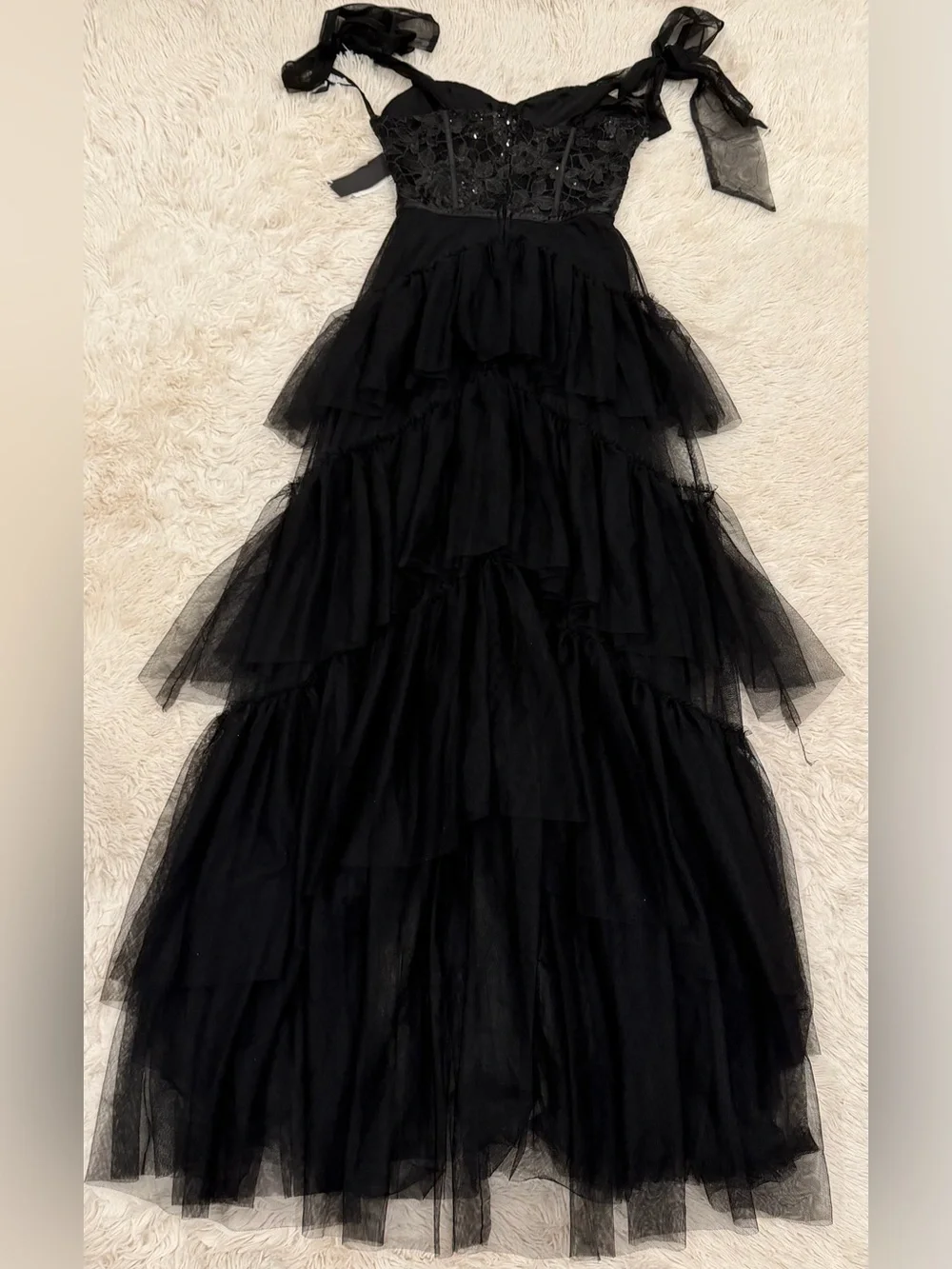 NEW City Studio Lace Tulle Maxi Dress 1/2 Corset Gown Black Goth Tiered Prom
